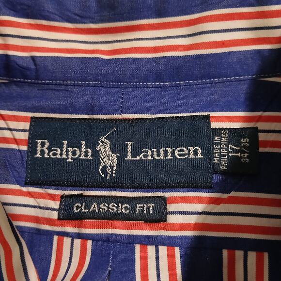 Ralph Lauren Classic Fit MEN'S 17 34/35 Long-Sleeved Button-Up Button-Down Shirt - Picture 2 of 13